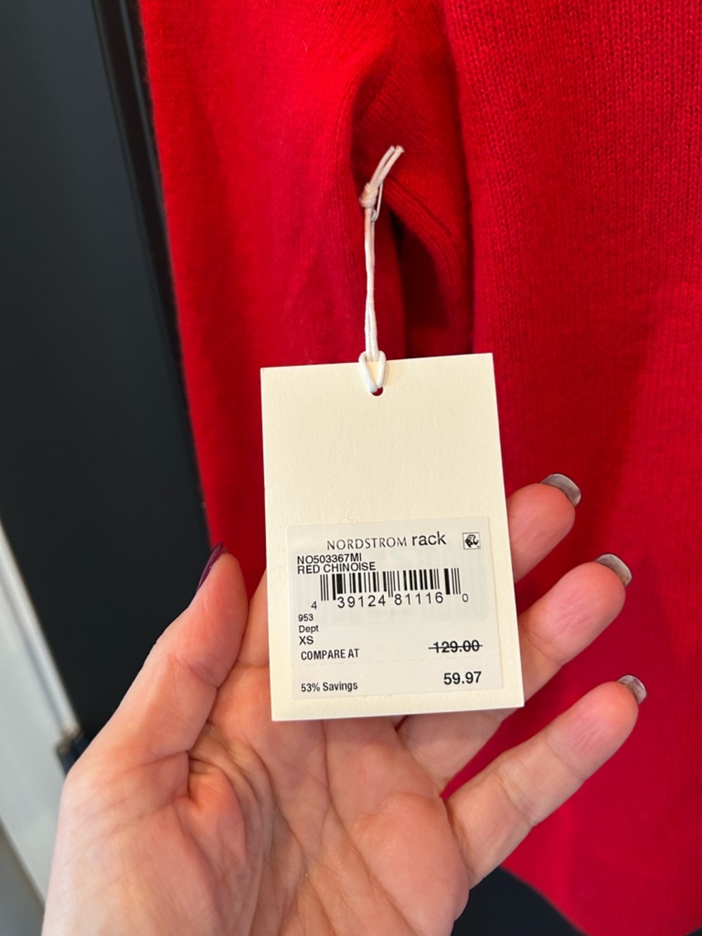 Nordstrom Bright Red Cashmere Crewneck Sweater - Picture 6 of 7